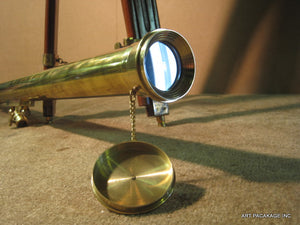 Telescope - Decorative large brass and wood floor standing telescope